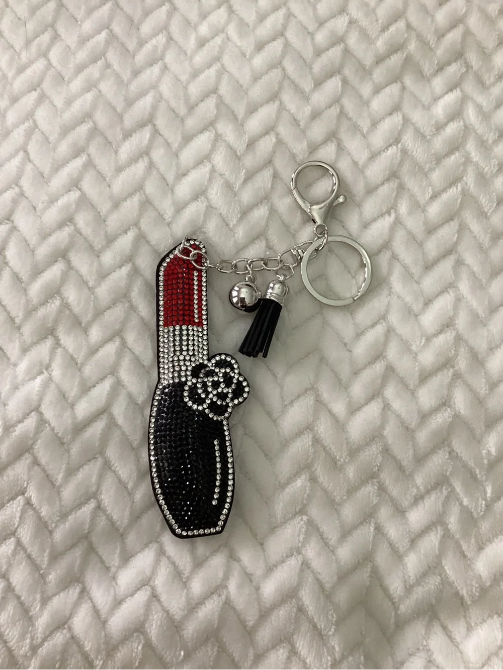 Crystal Lipstick  Purse or Keychain Charm  in Black and Red